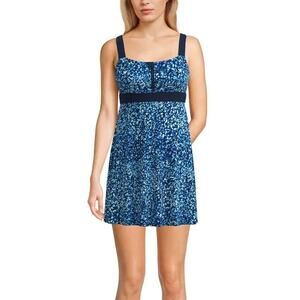 Lands End Womens Zip Front Adjustable Straps Swim Dress Turquoise Size XL